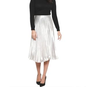 VTG Talbots Silver Metallic Mini Pleat Midi Skirt Size 6!